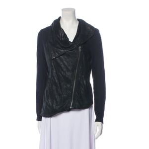 Helmet Lang lamb leather biker jacket with knit panels